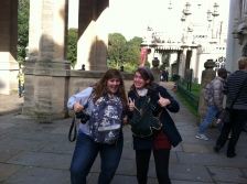 Mackenzie and I after our tour of the Royal Pavilion. They made us wear our backpacks backwards in case we bumped into anything. They didn't want us clutzy Americans knocking stuff over. Thus... we looked like total tourists.
