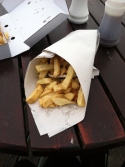 Eating chips on the pier!